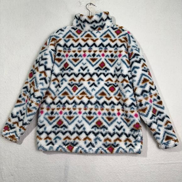 Eddie Bauer Aztec Print Soft Plush Fleece Pullover Sweater 1/4 Zip Size Large - Picture 2 of 7